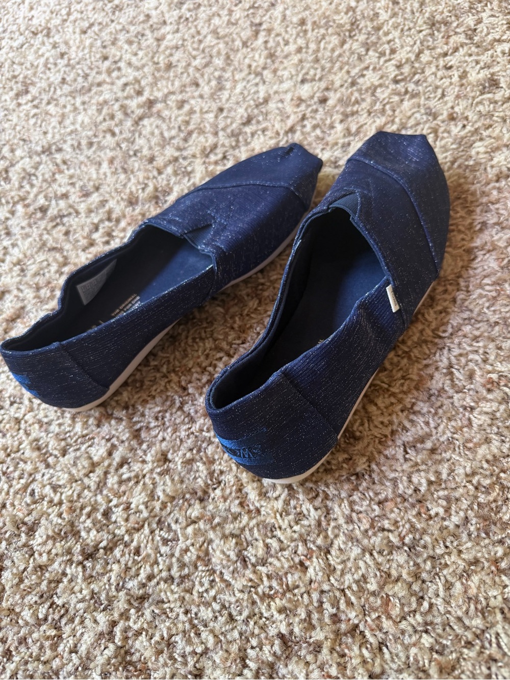 Toms 7.5 Navy Canvas Slip-On Flats with Metallic Speckle - Picture 3 of 4